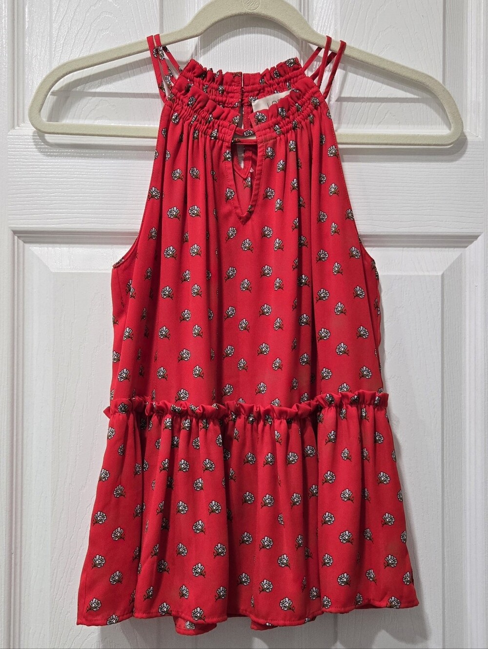 LOFT Womens Red Floral Strappy Halter Keyhole Sleeveless Tank Top Petite XS XSP